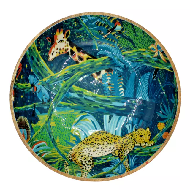 Opalhouse Mango Wood Jungle Theme Cheetah Giraffe Island Party Serving Bowl 10"