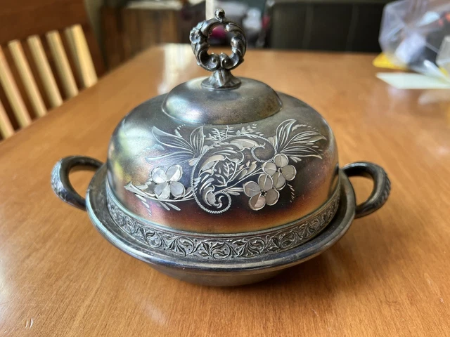 Antique Silver Plate Butter Dish Barbour Bros. Co. Quadruple Silver