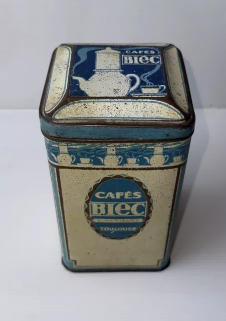 Rare Ancienne Boite Tôle Publicitaire Café Biec Toulouse