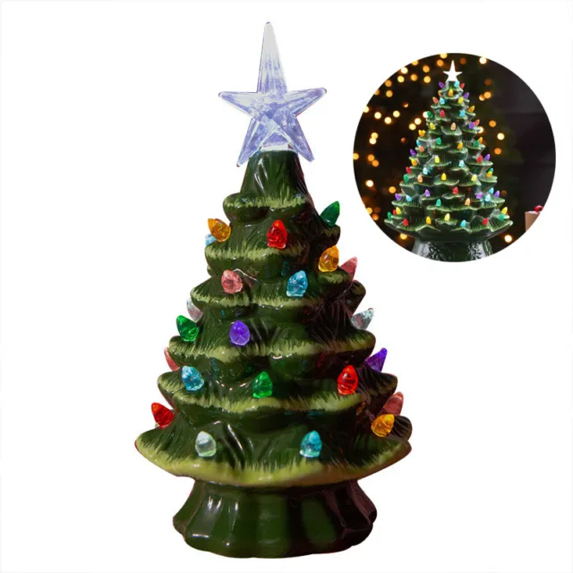 Antique Ceramic Christmas Tree Lights Up Electric Ceramic Hand-Painted Decoratio