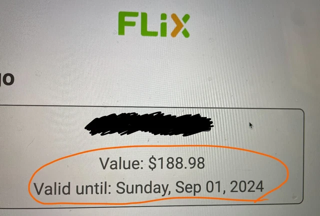 Flixbus Travel Bus Voucher - Exp.09/01/2024