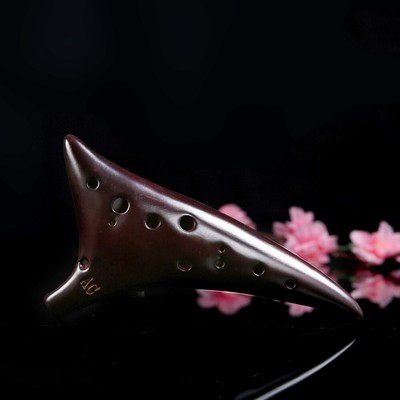 12 Holes Warped-tail Ceramic Ocarina Alto C Hand Painted Musical Instrument T9G0
