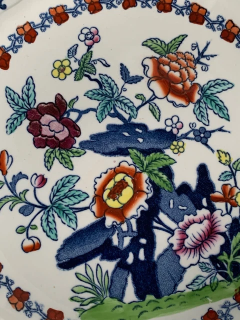 Antique English hand painted enameled 10” plate Pompadour