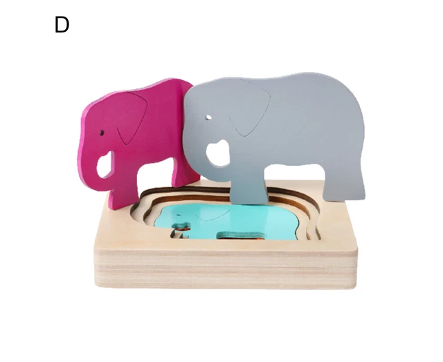 Kids Wooden Animal Cartoon 3D Multilayer Jigsaw Puzzle Early Educational Gifts D