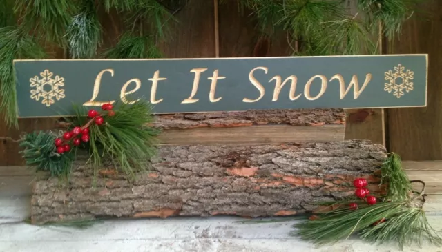 NEW!! Handcrafted Primitive Country Christmas LET IT SNOW 24" Wood Plaque Sign