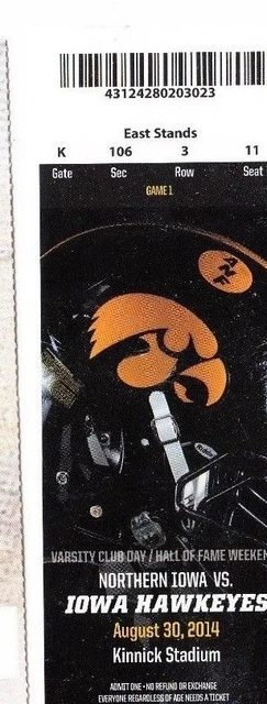 2014 Iowa Hawkeyes Vs Northern Iowa Ticket Stub 8/30 College Football