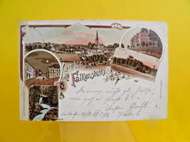 1899 Alte Mehrbild Litho AK Gruß aus Falkenstein Vogtland