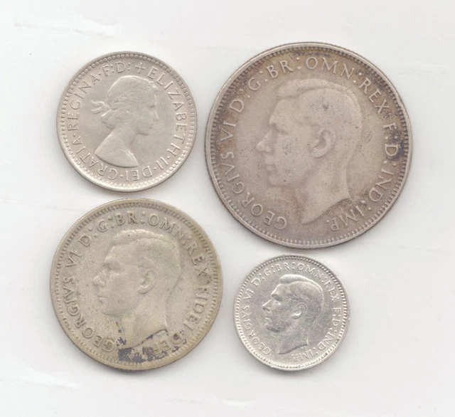 4 Australia Silver 1943-1962 Coins-Lot E30