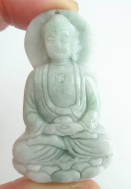 Certified green Natural A Jade Jadeite Carved Guanyin Kwan Yin God Pendant