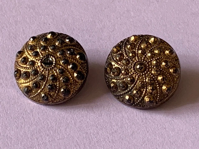 BOUTONS DE COLLECTION ANCIENS PÂTE DE VERRE 18 mm NOIR ET DORÉ