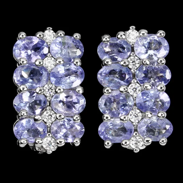 Unheated Oval Tanzanite 4x3mm Cz White Gold Plate 925 Sterling Silver Earrings