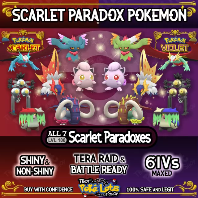 ALL 7 Scarlet Paradox Pokemon💥Battle Ready💥 Shiny 6IV EV Trained 🌎US Seller🌎