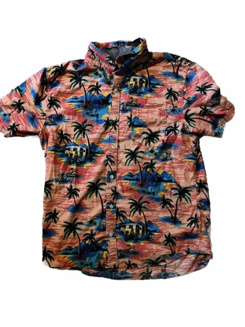 VANS Dystopia Hawaiian Short Sleeve Button Up Shirt Men Tropical Red Size Medium