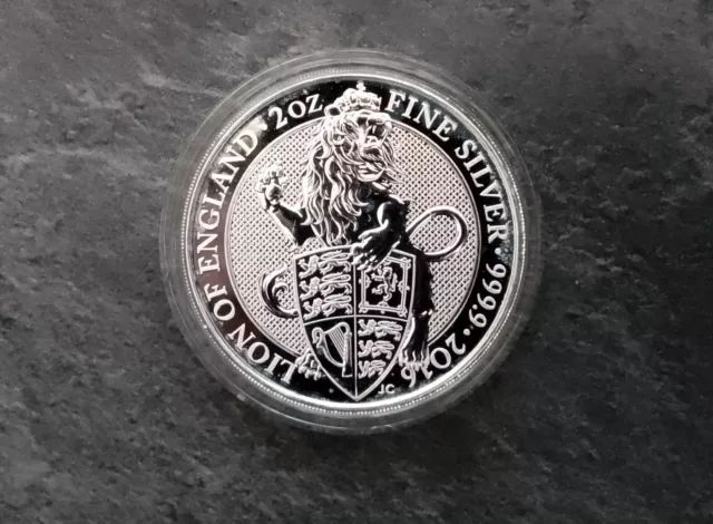 2016 Royal Mint Queens Beasts Lion Of England 2 Oz Silver Coin