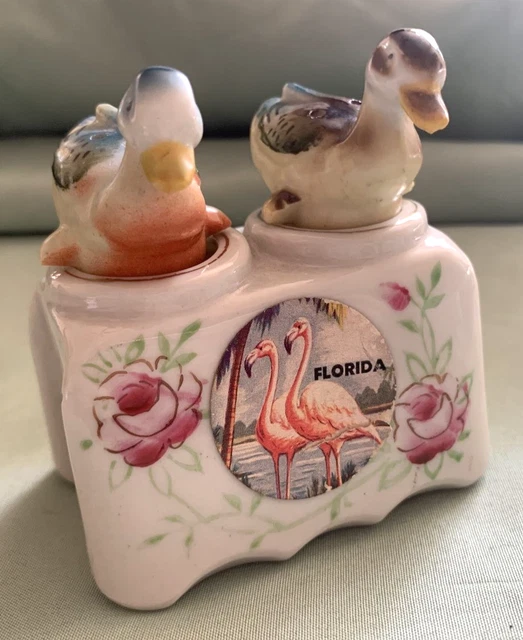 Vintage NODDER DUCK Florida Souvenir Salt & Peppers ~ G. Nov. Co. Patent T.T.