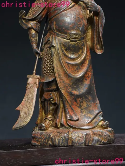 13.2'' China bronze Gilt Dragon Guan Gong Guan Yu warrior God Statue sculpture 3