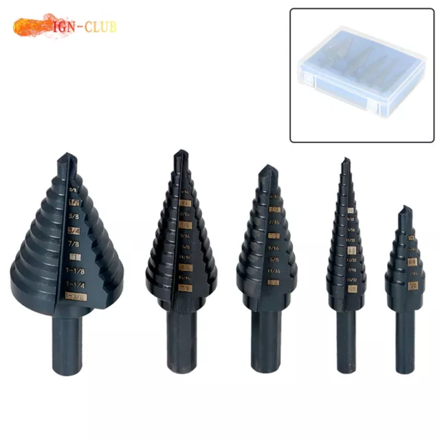 5 PACK Step drill 8 inch high speed steel M2 porous 50 size in 1 / 8-1-3 SAE