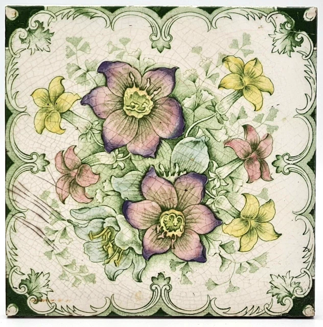 Antique Fireplace Tile Transfer Print Floral Design TR Boote Ltd C1895