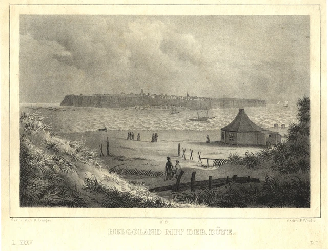 Helgoland Vista General de La Dünde Original Litografía Arldt 1845