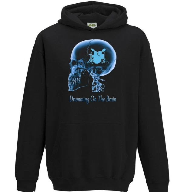 Drumming On The Brain Kids Boys Funny Drum Hoodie Drums Drummer Kit Sticks Girls