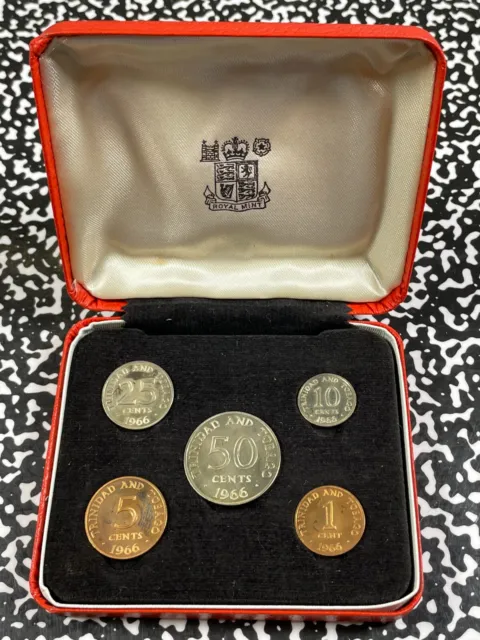 1966 Trinidad & Tobago 5 Coin Proof Set Lot#B1563 With Original Case