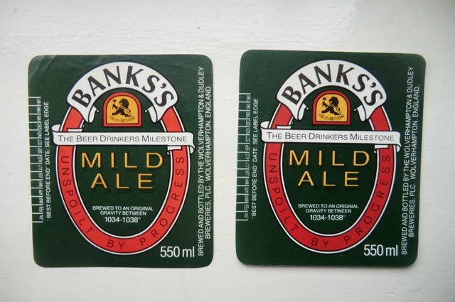 Pair Banks Wolverhampton & Dudley 1984 & 1987 Mild Ale Brewery Paper Labels