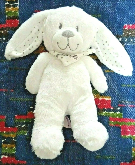 Gb/ Doudou Peluche Lapin Bandana Blanc Pois Gris Bebe Pommette Kom 9