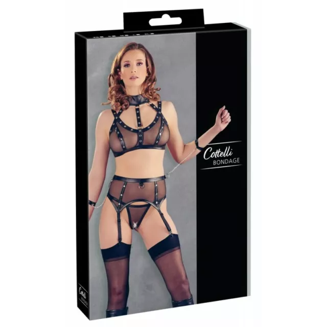 Completino Sexy Bondage Reggicalze Reggiseno e Perizoma di Cottelli Collection