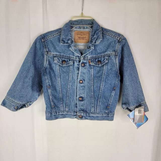 Little Levis Deadstock USA Made Orange Tab Kids 7 Vintage Denim Jacket 90s