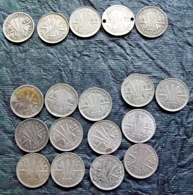 OLD/RARE-Silver Three Pence Coins x 18 Coins Some Earlier Years -Scarce1940/50's