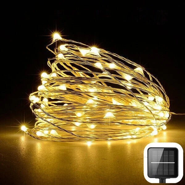 Solar LED String Copper Wire Fairy Light Night Twinkle Lamp Outdoor Garden Decor