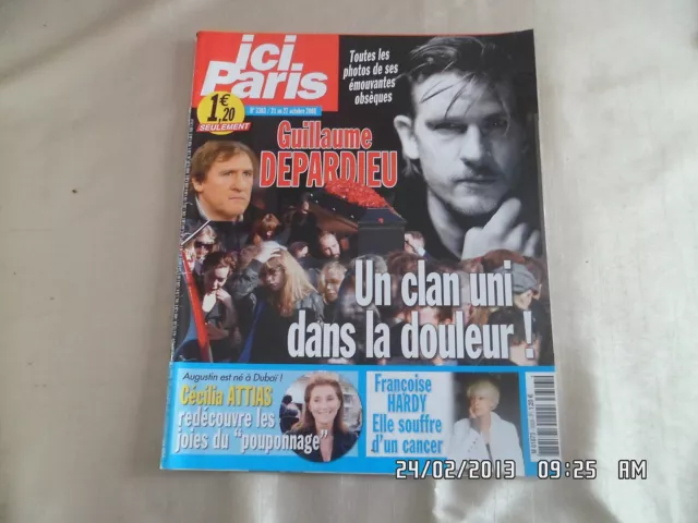 Ici Paris N°3303 21 Oct 2008 Guillaume Depardieu Cecilia Attias F.hardy  D81