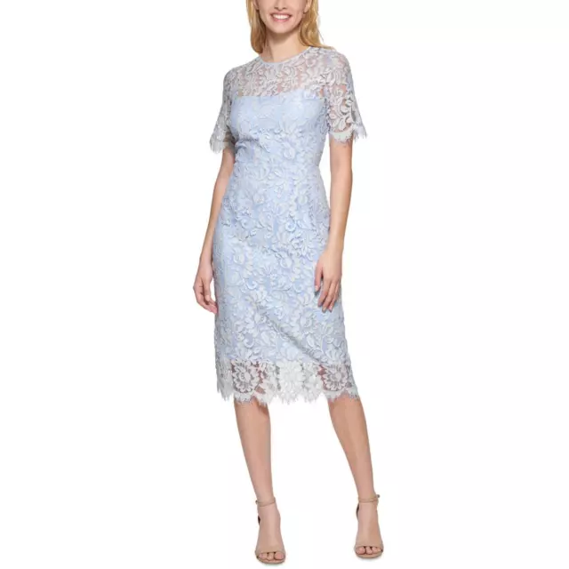 Eliza J Womens Lace Midi Short-Sleeve Sheath Dress BHFO 1493