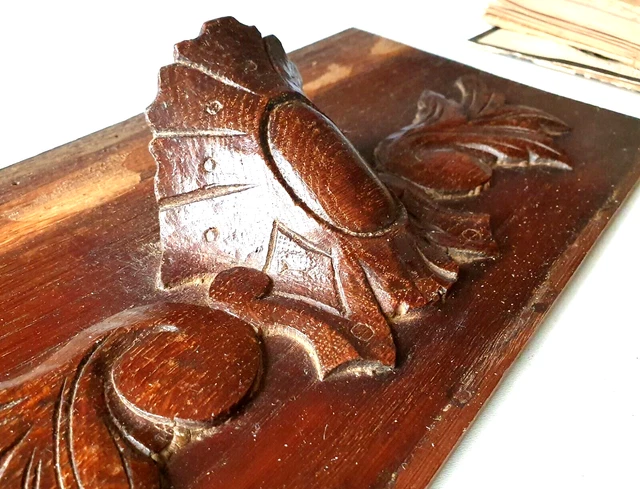 Victorian wood carving pediment Antique French panel Architectural salvage 14"