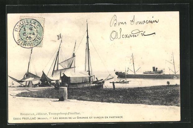 CPA Pauillac, les Bords de la Gironde et Vapeur en Partance 1906