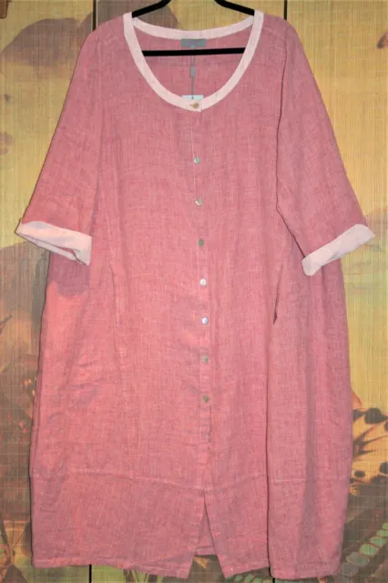 SAHARA XL Fabulous Cross-Dyed Linen Bubble Shirt Dress 50"Bust Pink Marl BNWT