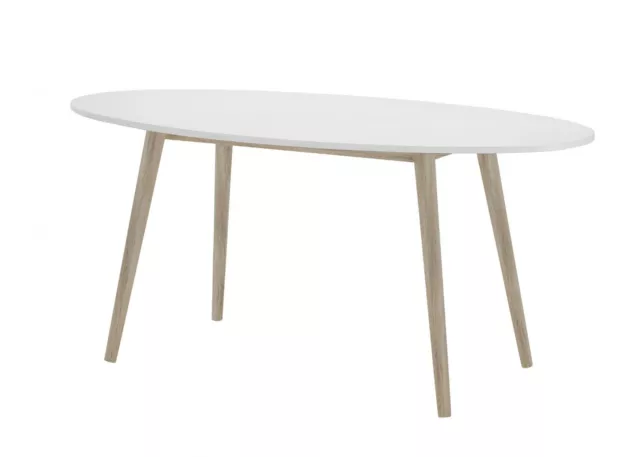 Dining Kitchen Table Large White Oval Top Oak Effect Wooden Legs