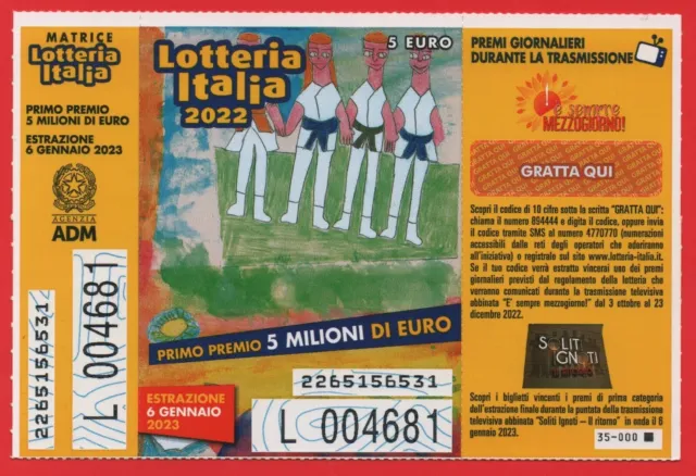 Lotteria Italia 2022 Raro Con Matrice E Gratta E Vinci 000 Tenuto Perfettamente
