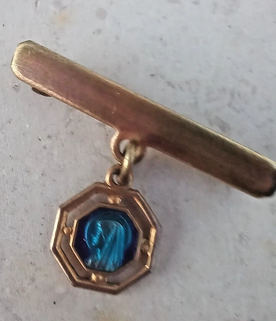Broche Ancienne Vierge Marie En Argent Massif émaillé - Vintage