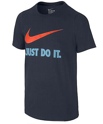 Boys Nike Just Do It Jdi T-Shirt Tee Navy Blue Orange Tick Girls Ages 8 - 11 New