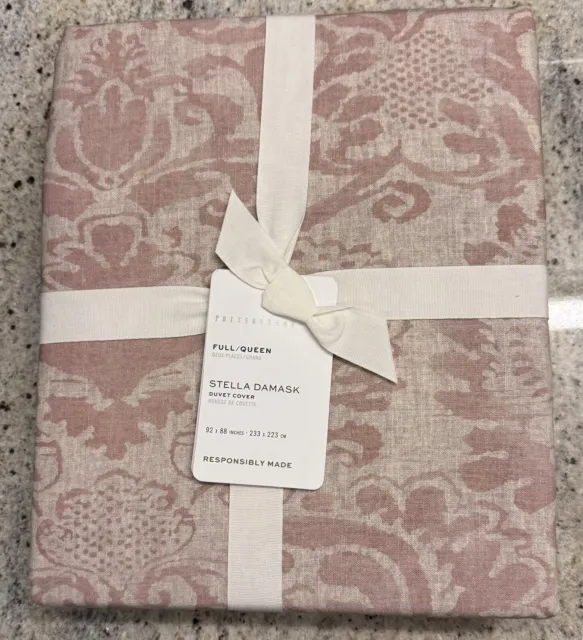 POTTERY BARN Stella Damask FULL/QUEEN Duvet  - NEW Rosewood