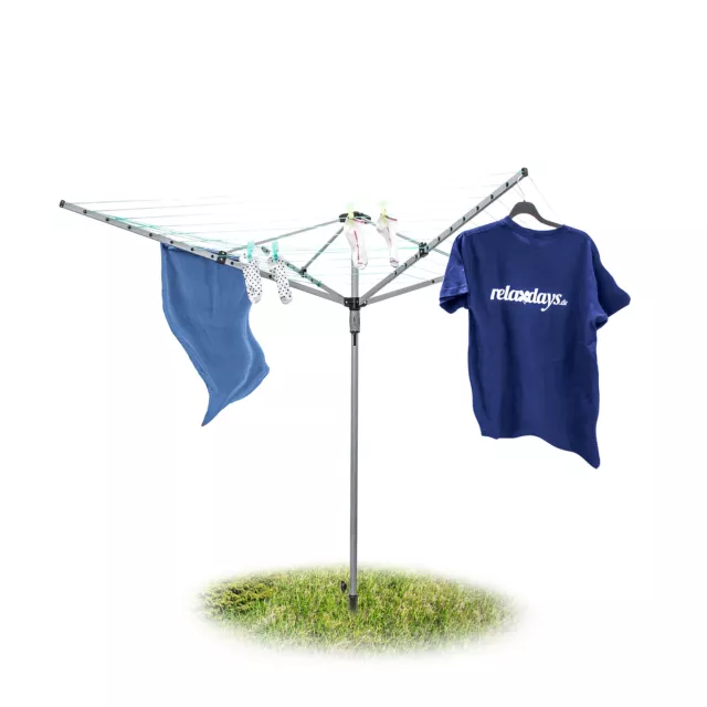 Sèche-linge parapluie Corde de 49 m 4 côtés Piquet de sol très stable Séchoir