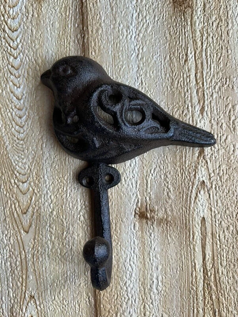 Bird Single Wall Hook Cast Iron Key Towel Coat Hanger Brown