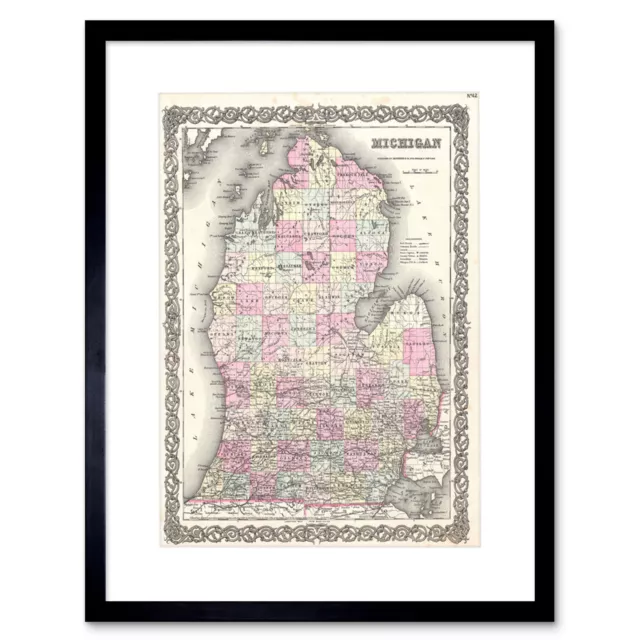 1855 Colton Map Michigan Art Print Frame Framed Picture Poster Art Mount 12x16"