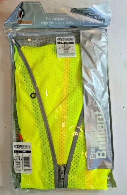 ML Kishigo Class 3 Reflective Safety Vest with Pockets, Yellow/Lime Large 1550 R