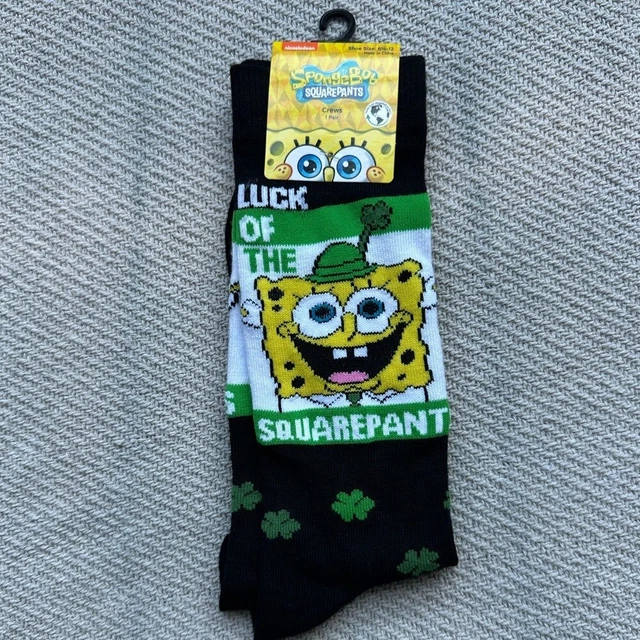 Nickelodeon SpongeBob Luck of the SquarePants Shamrock Crew Socks NWT Unisex