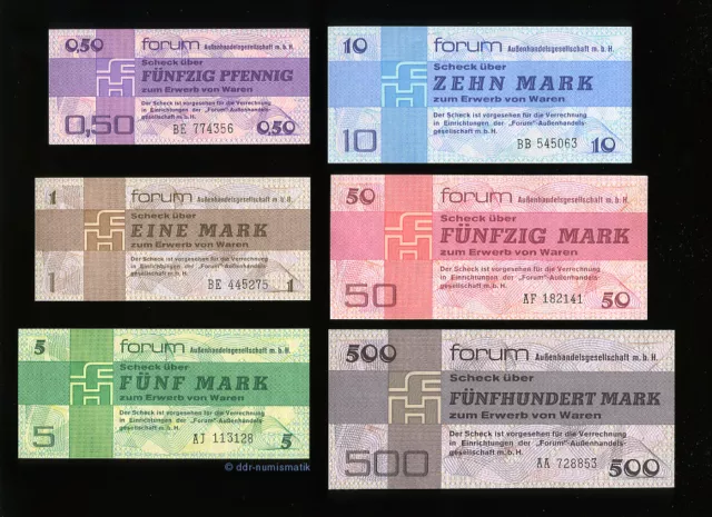 Forum-Satz 1979 DDR__0,5-500 Mark, 6 Original-Scheine *** UNC./ KASSENFRISCH !