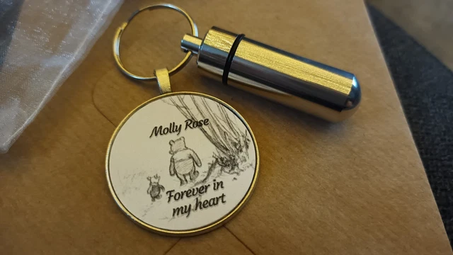 Personalised Forever In My Heart Urn Baby ashes lock Hair keyring Winnie Pooh
