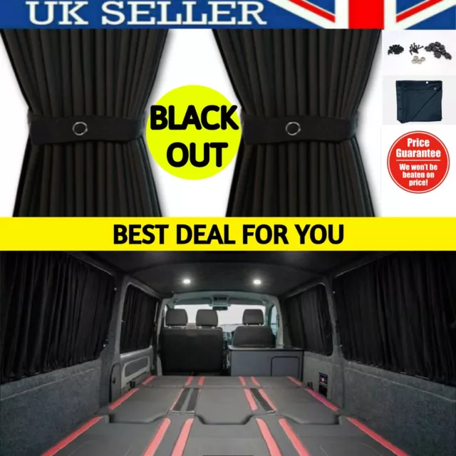 VW T6 T5 T4 BLACKOUT Curtain Kit  FULL ALL WINDOWS CURTAINS SET BLACK Campervan