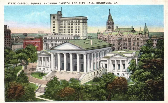 Postcard VA Richmond State Capitol Square City Hall Linen Vintage PC J2431